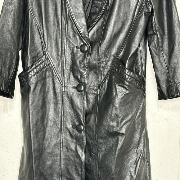 Vintage Donna Pelle PM Black Leather Long Trench Coat Grunge Emu Mobwife Matrix - Picture 5 of 8